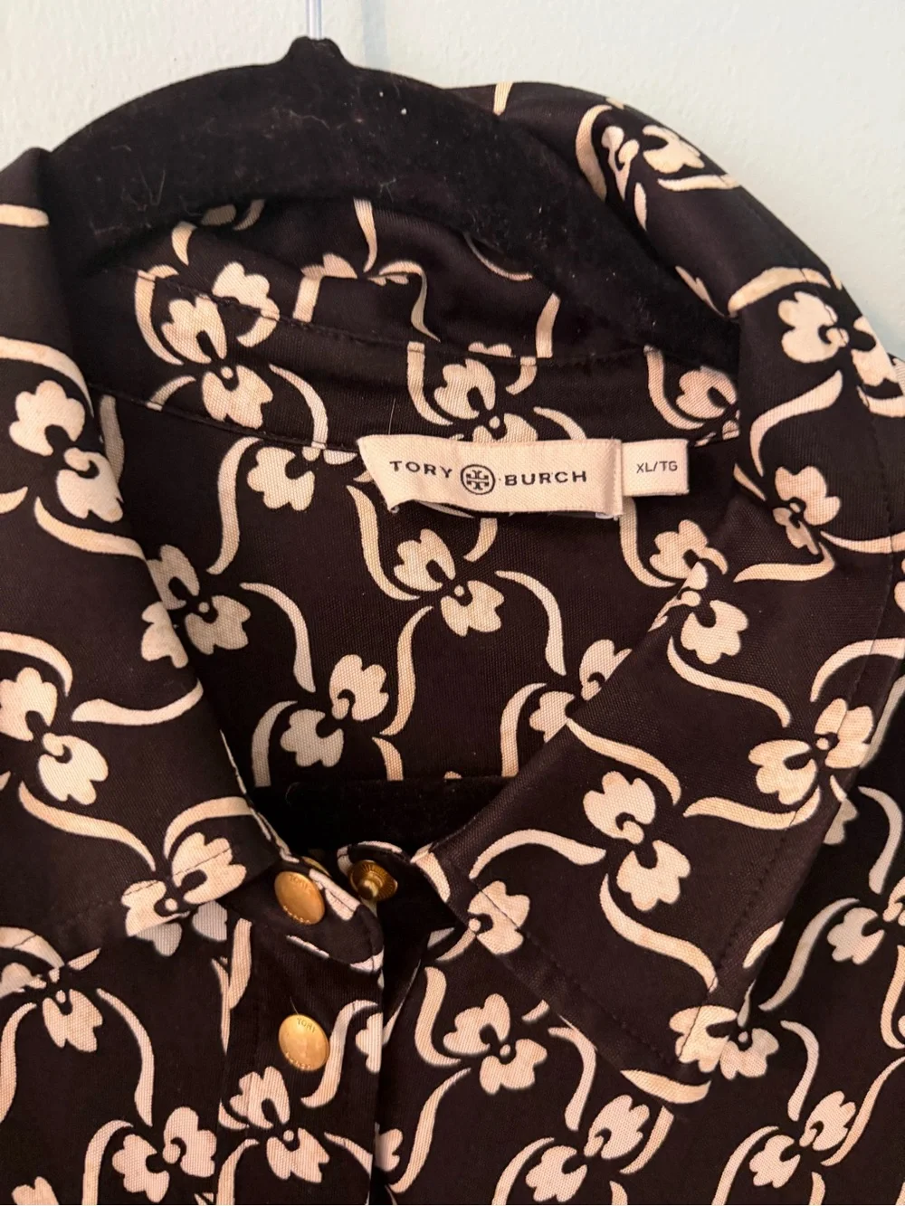 Tory Burch Black and Cream Floral Print Button-Front Dress